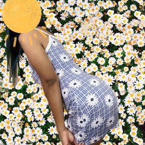 Blue white flowered dress